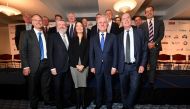 Australian Prime Minister Malcolm Turnbull (front row, 2nd R) and media bosses pose for a picture at an event on media ownership laws at Parliament House in Canberra, Australia May 31, 2017. AAP/Mick Tsikas/via REUTERS