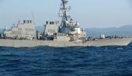 Damaged guided missile destroyer USS Fitzgerald is seen after colliding with a Philippine-flagged container ship on June 17, 2017 (AFP Photo/-).