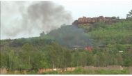 Flames rise following an attack where gunmen stormed Le Campement Kangaba resort in Dougourakoro, to the east of the capital Bamako, Mali in this still frame taken from video June 18, 2017. REUTERS/ REUTERS TV TPX IMAGES OF THE DAY.