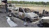 Destroyed vehicles are seen at the site of an overturned oil tanker which caught fire and killed 212 people after the explosion, near the Pakistani city of Bahawalpur in southern Punjab province, on June 25, 2017. The incident occurred on Sunday morning a