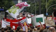 Protesters march during the 