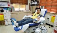 One of the blood donors at a blood donation campaign at HMC Blood Donor Center, yesterday.