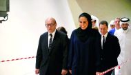H E Sheikha Al Mayassa bint Hamad bin Khalifa Al Thani, Chairperson of Qatar Museums, and French Foreign Minister Jean-Yves Le Drian, along with Qatar Museums CEO Mansoor bin Ebrahim El Mahmoud and the French Ambassador to Qatar, Eric Chevalier, on a tour