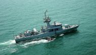 The Qatari Emiri Naval Forces and British Royal Navy forces conducting a joint exercise in Qatar’s territorial waters, yesterday. 

