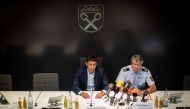 Matthias Klopfer (L), mayor of the southwestern German village of Schorndorf, and Aalen's police president Roland Eisele give a press conference on July 17, 2017 at the city hall of Schorndorf to comment on disturbances at a local festival during the past