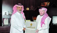 Sheikh Salman bin Jabor Al Thani, head of Qatar Astronomical Center receiving the honour at an event.