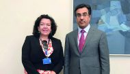 Director-General Political at UK Foreign and Commonwealth Office, Karen Pierce, with NHRC Chairman Dr Ali bin Sumaikh Al Marri, in London.