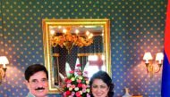 President of Mauritius, Ameenah Gurib, with H E Dr Hamad bin Abdulaziz Al Kawari, yesterday. 