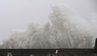 A big wave caused by Typhoon Noru crashes on a breakwater in Aki, Kochi Prefecture, Japan in this photo taken by Kyodo on August 7, 2017. (Kyodo via REUTERS)