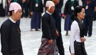Yangon Chief Minister Phyo Min Thein (L) and Myanmar State Counselor Aung San Suu Kyi attend an event marking the 70th anniversary of Martyrs' Day at the Martyrs' Mausoleum in Yangon, Myanmar July 19, 2017. Reuters / Soe Zeya Tun