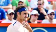 Roger Federer of Switzerland looks on against Roberto Bautista Agut of Spain during day eight of the Rogers Cup at Uniprix Stadium on Saturday in Montreal, Quebec, Canada.