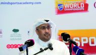 Hassan Al Ibrahim, Chief Tourism Development Officer at QTA, speaking at the Mindsports World Championships which kicked off at DECC yesterday.Pic:KammuttyVP / The Peninsula 