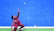 Venus Williams of the USA serves  to Viktoria Kuzmova of Slovakia in Ashe Stadium during their US Open match at the USTA Billie Jean King National Tennis Center on Monday. Williams won  6-3, 3-6, 6-2.