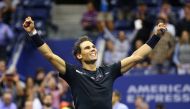 Rafael Nadal of Spain celebrates after winning the Men's Singles Semi-Final tennis match against Juan Martin del Potro (not seen) of Argentina within the 2017 US Open Tennis Championships at Arthur Ashe Stadium in New York, United States on September 9, 2