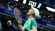 South Africa's Kevin Anderson celebrates winning a point against Spain's Pablo Carreno Busta during their 2017 US Open Men's Single Semifinals match at the USTA Billie Jean King National Tennis Center in New York on September 8, 2017. South Africa's Kevin