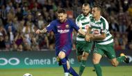 Leo Messi in action during the Spanish La Liga match between FC Barcelona and Eibar in the Camp Nou Stadium in Barcelona, Spain on September 19, 2017. (Albert Llop - Anadolu Agency)