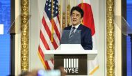 Japanese Prime Minister Shinzo Abe delivers a speech on Japan's economy and investment-friendly reforms at New York Stock Exchange in Manhattan, New York, U.S., September 20, 2017. Reuters/Amr Alfiky