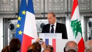 Lebanon's President Michel Aoun delivers a speech during the inauguration of the exhibition 