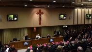 Pope Francis takes part in a meeting with participants of the Pontifical Council for promoting new evangelization in the Synod hall at the Vatican on October 11, 2017.  AFP / Tiziana Fabi