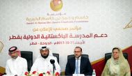 From left; Khalid bin Rashid Al Khayarin, Chairman of Meerqat Polymers Company;  Fawaz Eid Al Shammri, Head of Supporting Services Department at Jassim and Hamad bin Jassim Charitable Foundation; Hafiz Junaid Amir Sial, Community Welfare Attache, Embassy 