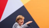 German Chancellor, Angela Merkel speaks during a campaign meeting of her Christian Democratic Union (CDU) party two days ahead of the state election in Lower Saxony on October 13, 2017 in Osnabruck. AFP / dpa / Friso Gentsch