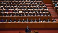 China's President Xi Jinping gives a speech at the opening session of the Chinese Communist Party's five-yearly Congress at the Great Hall of the People in Beijing on October 18, 2017. AFP / WANG ZHAO
