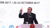 President of Turkey Recep Tayyip Erdogan delivers a speech during International City and Civil Society Organizations Summit at Yildiz Technical University Davutpasa Convention Centre in Istanbul, Turkey on October 21, 2017. Metin Pala - AA 
