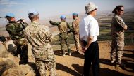 U.N. peacekeepers patrol as tourists visit Mount Bental, an observation post in the Israeli occupied Golan Heights near the ceasefire line between Israel and Syria October 23, 2017. Reuters/Amir Cohen
