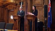 New Zealand's Prime Minister-designate Jacinda Ardern speaks as she stands next to New Zealand First party leader Winston Peters after their meeting in Wellington, New Zealand, October 24, 2017. REUTERS/Nicolaci da Costa.