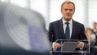 European Council President Donald Tusk delivers a speech during a plenary session at the European Parliament in Strasbourg, eastern France, on October 24, 2017. AFP / Patrick Hertzog