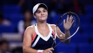 Ashleigh Barty of Australia reacts during her women's singles match against Anastasia Pavlyuchenkova of Russia at the Zhuhai Elite Trophy tennis tournament in Zhuhai, in south China's Guangdong province on November 1, 2017. AFP 
