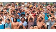 Assylum seekers react to the PNG court decision on Manus Island, Papua New Guinea, in this picture taken from social media November 7, 2017. Social Media/ via Reuters