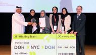 The winning team from Qatar International School receiving the ticket to New York offered by Your Health First campaign.