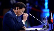 An image of Philippine President Rodrigo Duterte addressing the 20th Association of Southeast Asian Nations (ASEAN) Plus Three (APT) Commemorative Summit on the sideline of the 31st Association of Southeast Asian Nations (ASEAN) Summit in Manila on Novemb