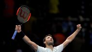 Bulgaria's Grigor Dimitrov celebrates winning his group stage match against Belgium's David Goffin Action Images via Reuters/Tony O'Brien
