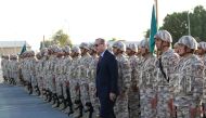Turkey's President Tayyip Erdogan reviews Turkish troops during his visit at the Qatari-Turkish Armed Forces Land Command Base in Doha, Qatar, November 15, 2017. Yasin Bulbul/Presidential Palace 
