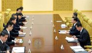 A handout image of Song Tao attending a meeting with Choe Ryong-Hae (2nd R) 17, 2017 released by North Korea's official Korean Central News Agency. AFP.