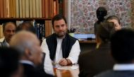 Indian National Congress party Vice-President Rahul Gandhi (C) looks on during the Congress Working Committee (CWC) meeting at the Congress party headquarters in New Delhi on November 20, 2017. AFP / MONEY SHARMA
