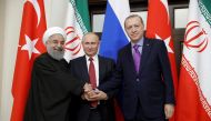 Iran's President Hassan Rouhani, Russia's Vladimir Putin and Turkey's Tayyip Erdogan meet in Sochi, Russia November 22, 2017. Sputnik/Mikhail Metzel/Kremlin 
