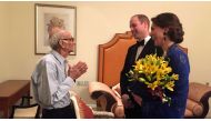 File picture of Boman Kohinoor with the Duke and Duchess of Cambridge while they were in Mumbai in April 2016.  