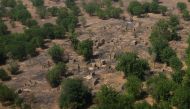 An aerial view of buildings standing on scorched ground that have been destroyed in the conflict with Boko Haram in the Bama region of Borno state, Nigeria November 23, 2017. Picture taken November 23, 2017. REUTERS/Paul Carsten
