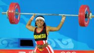 (FILES) This file picture taken on August 10, 2008 shows Raema Lisa Rumbewas of Indonesia failing a lift in the women's 53 kg group A weightlifting event during the 2008 Beijing Olympic Games at the Beijing University of Aeronatics and Astronautics Gymnas