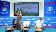 Dr Abdulrahman Al Harami speaks during the session as Dr Jamil Babli, (left) and Muhammad Al Anzi look on.
