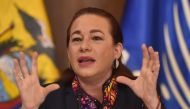 Ecuadorean Foreign Minister Maria Fernanda Espinosa speaks during a press conference in Quito on January 11, 2018, to announce WikiLeaks founder Julian Assange became an Ecuadoran citizen on December 12, 2017.  AFP / Rodrigo Buendia