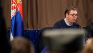 Serbian President Aleksandar Vucic talks to local Kosovo Serbs, while visiting the village of Laplje Self near the Kosovo's capital Pristian, Kosovo, 20 January 2018. EPA/VALDRIN XHEMAJ