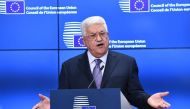Palestinian President Mahmud Abbas speaks prior to attend a EU foreign affairs council at the European Council in Brussels, January 22, 2018. AFP / EMMANUEL DUNAND