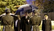 President of Turkey, Recep Tayyip Erdogan greets guard of honor ahead of their departure for Italy at the Ataturk International Airport in Istanbul, Turkey on February 04, 2018. (Berk Özkan /Anadolu Agency)