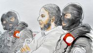 A court artist drawing shows Salah Abdeslam, one of the suspects in the 2015 Islamic State attacks in Paris, in court during his trial in Brussels, Belgium, February 5, 2018. Reuters/Yves Capelle