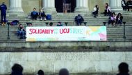 A banner supporting lecturer strikes is displayed outside the University College of London, Britain February 22, 2018. Reuters/Peter Summers 