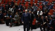 Bashar Jaafari, permanent Representative of the Syrian Arab Republic walks to sit before voting on Sweden's Syria ceasefire resolution during a Security Council meeting at the UN HQ in New York, United States on February 24, 2018. Mohammed Elshamy / Anado